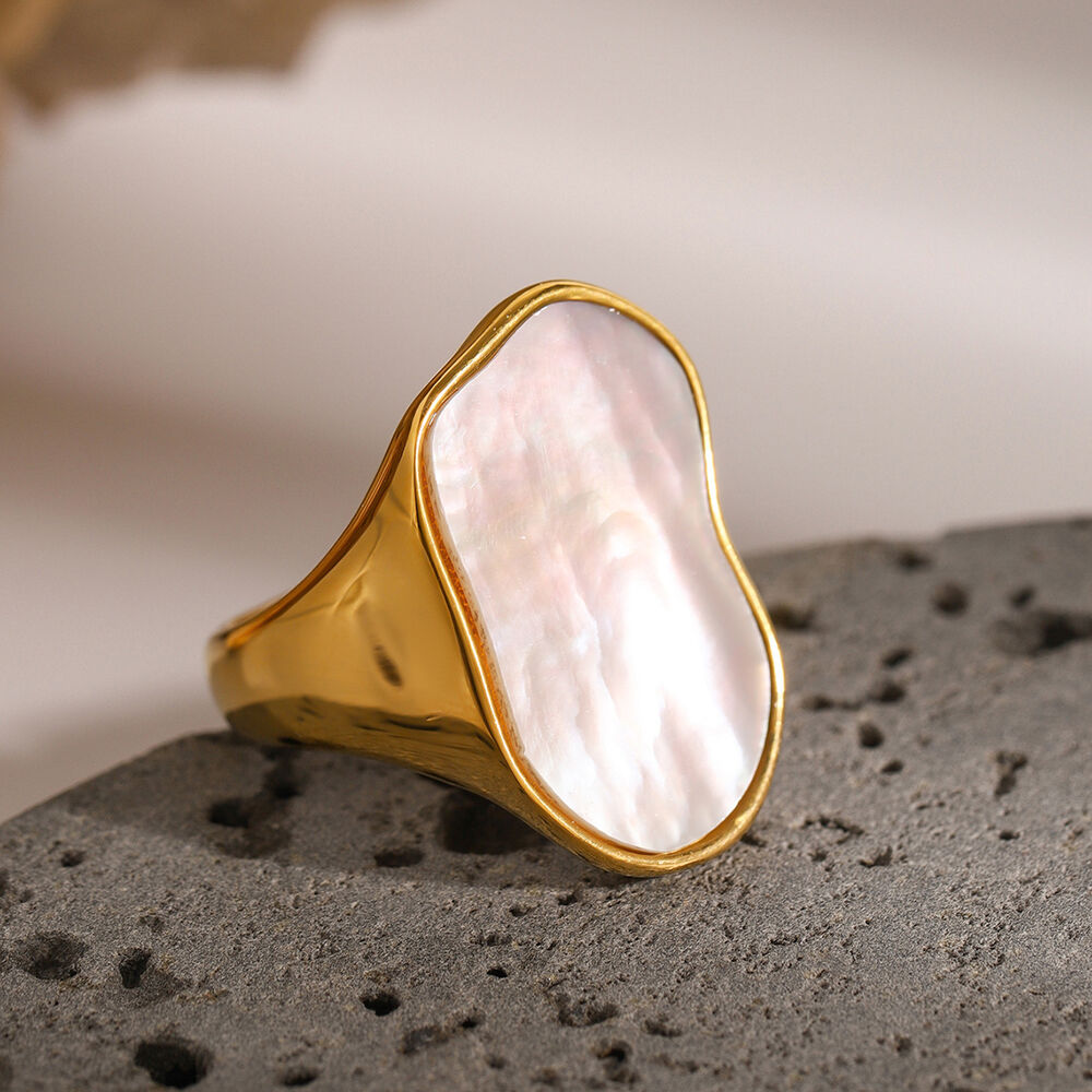 1 pair simple style irregular shape stainless steel gold plated shell women's Signet Rings Picture4
