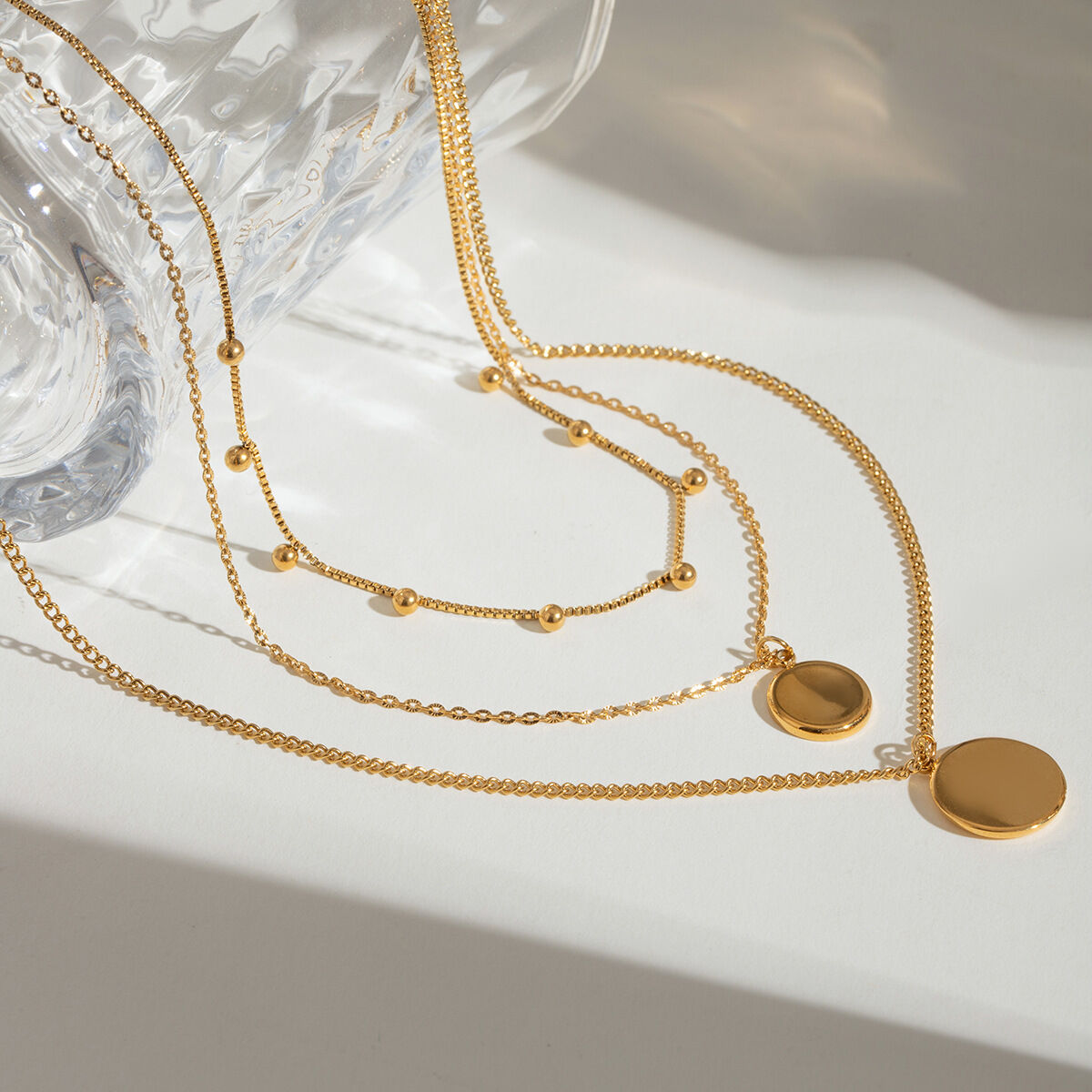 1 piece simple series classic solid color stainless steel  gold plated women layered necklaces