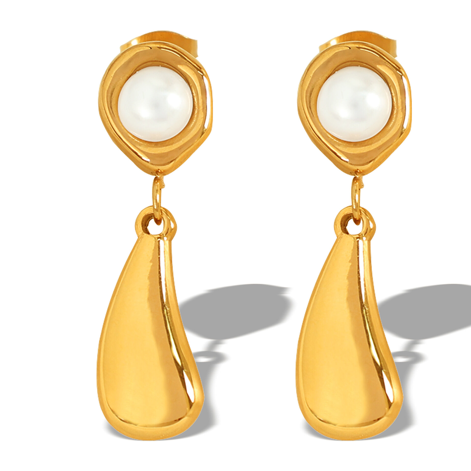 1 paio di orecchini piccoli dal design semplice e temperamento con perle galvaniche in metallo 18k, orecchini pendenti da donna, orecchini pendenti da donna retrò francesi h5 Immagine7
