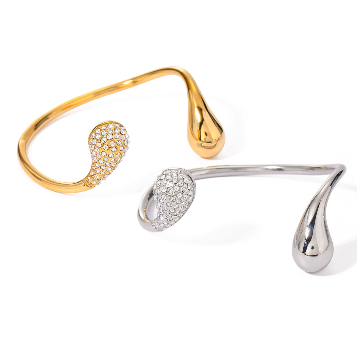 Braccialetti da donna in acciaio inossidabile con intarsi dorati e strass, stile semplice e lussuoso, 1 pezzo Immagine5