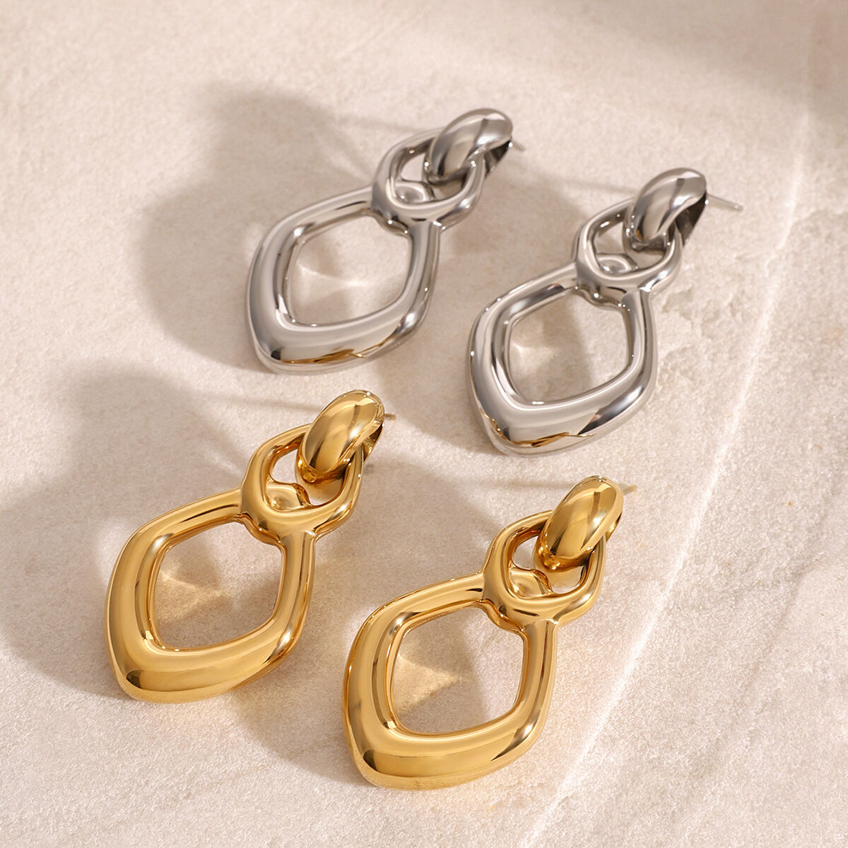 1 pair simple series simple geometric stainless steel  gold plated women drop earrings Picture3