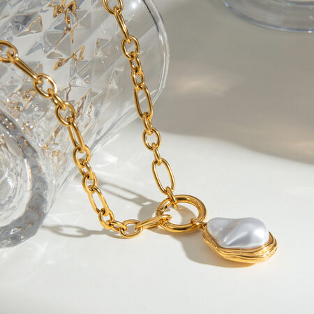 1 piece classic series elegant geometric stainless steel gold plated artificial pearl women pendant necklaces