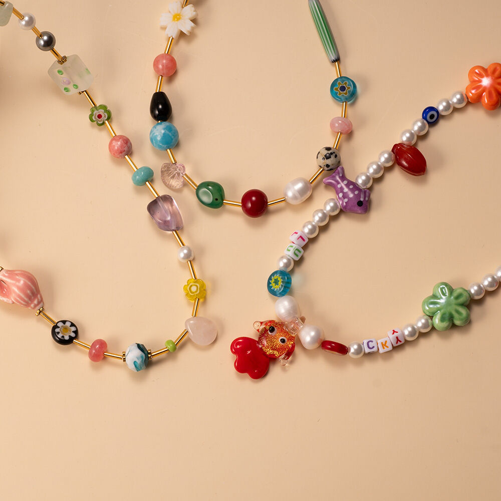 1 stuk designeerbare serie vakantie kleurrijke transparante stenen roestvrijstalen waterdichte gouden dames kralenketting