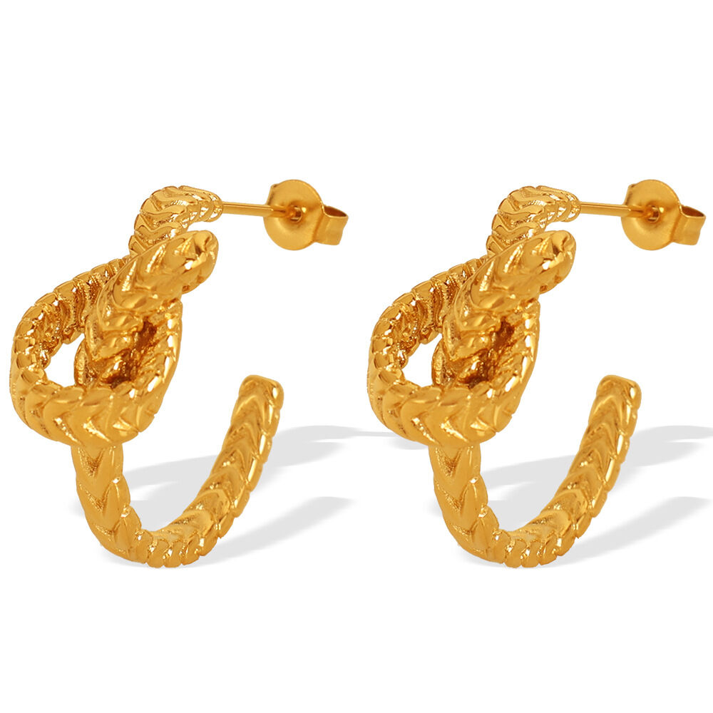 1 paire de boucles d'oreilles puces pour femme, style rétro torsadé, en acier inoxydable plaqué or. h5 Image5