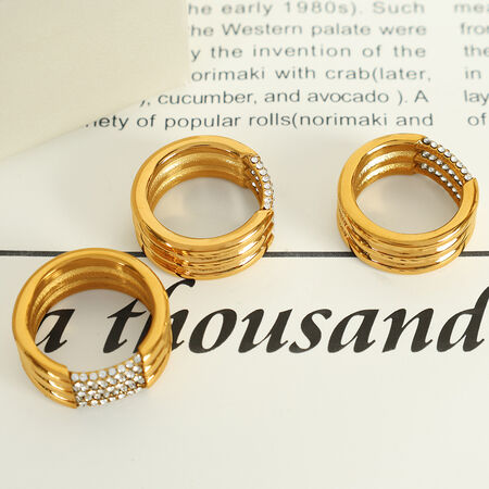 1 Paar Simple Series Einfache geometrische Edelstahl 18 Karat vergoldet Strass Damen Einzelringe 2