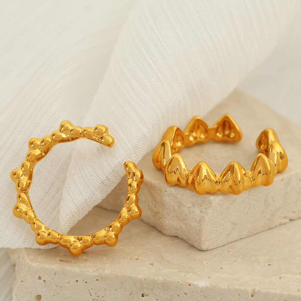 1 paio di anelli regolabili da donna in rame placcato oro  con cuore semplice della serie simple h5 Immagine3