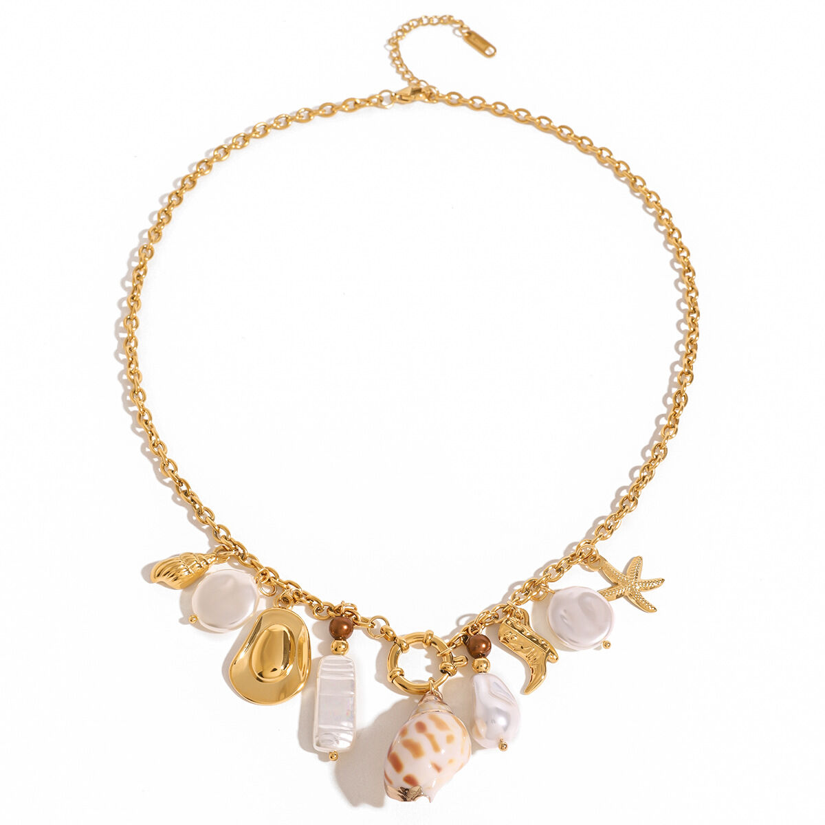 1 pezzo semplice serie vacanza tartaruga acciaio inossidabile placcato oro 18k perla artificiale donne collane con ciondolo h5 Immagine6