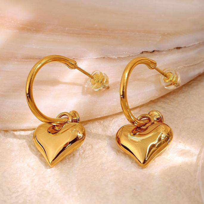 1 Pair Romantic Series Sweet Heart Titanium Steel   Gold Color  Women's Drop Earrings 2