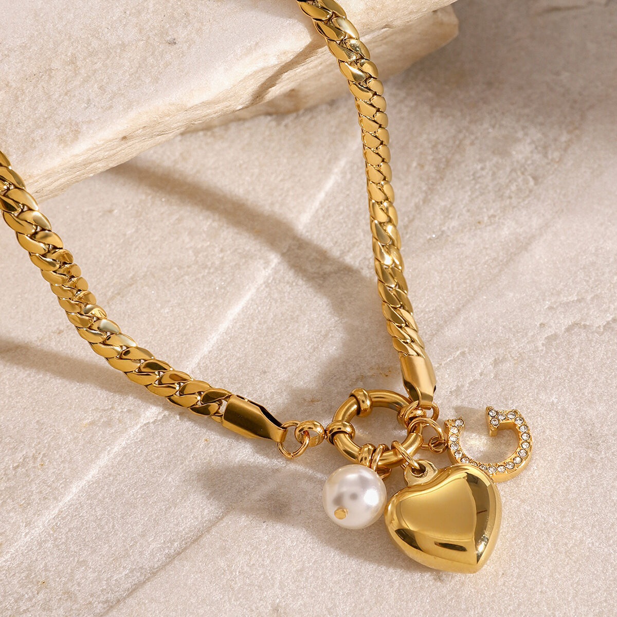 1 piece simple series daily heart stainless steel  gold plated women charm bracelets 2