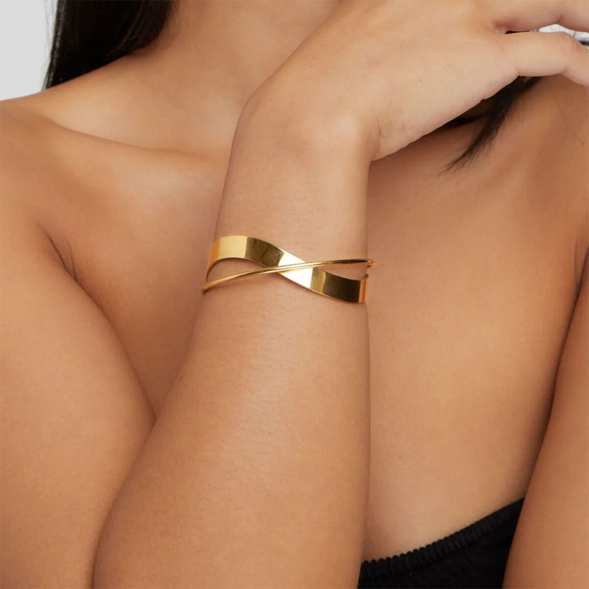 1 Piece Fascinating Series Solid Overlap Line Stainless Steel Waterproof Gold Color Women's Bangles h5 Picture8