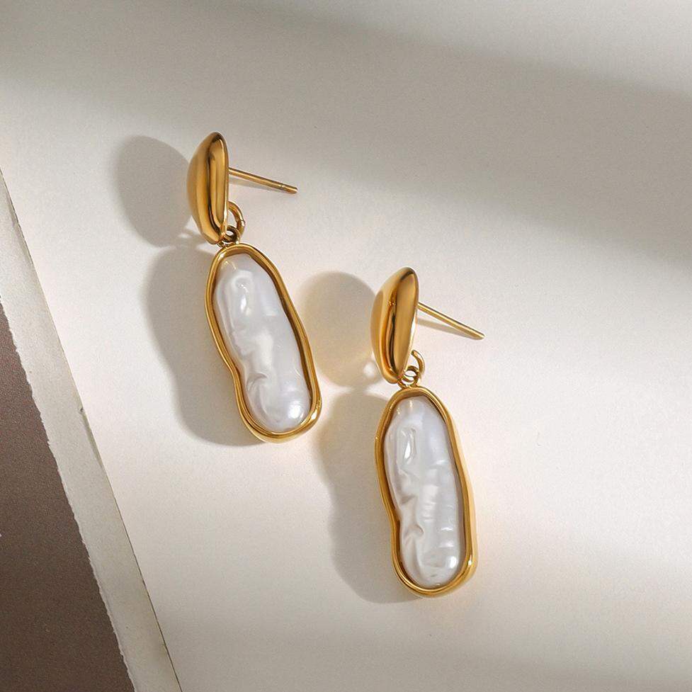 1 Pair Classic Series Irregular Oval Shape Stainless Steel Waterproof Gold Color Women's Drop Earrings
