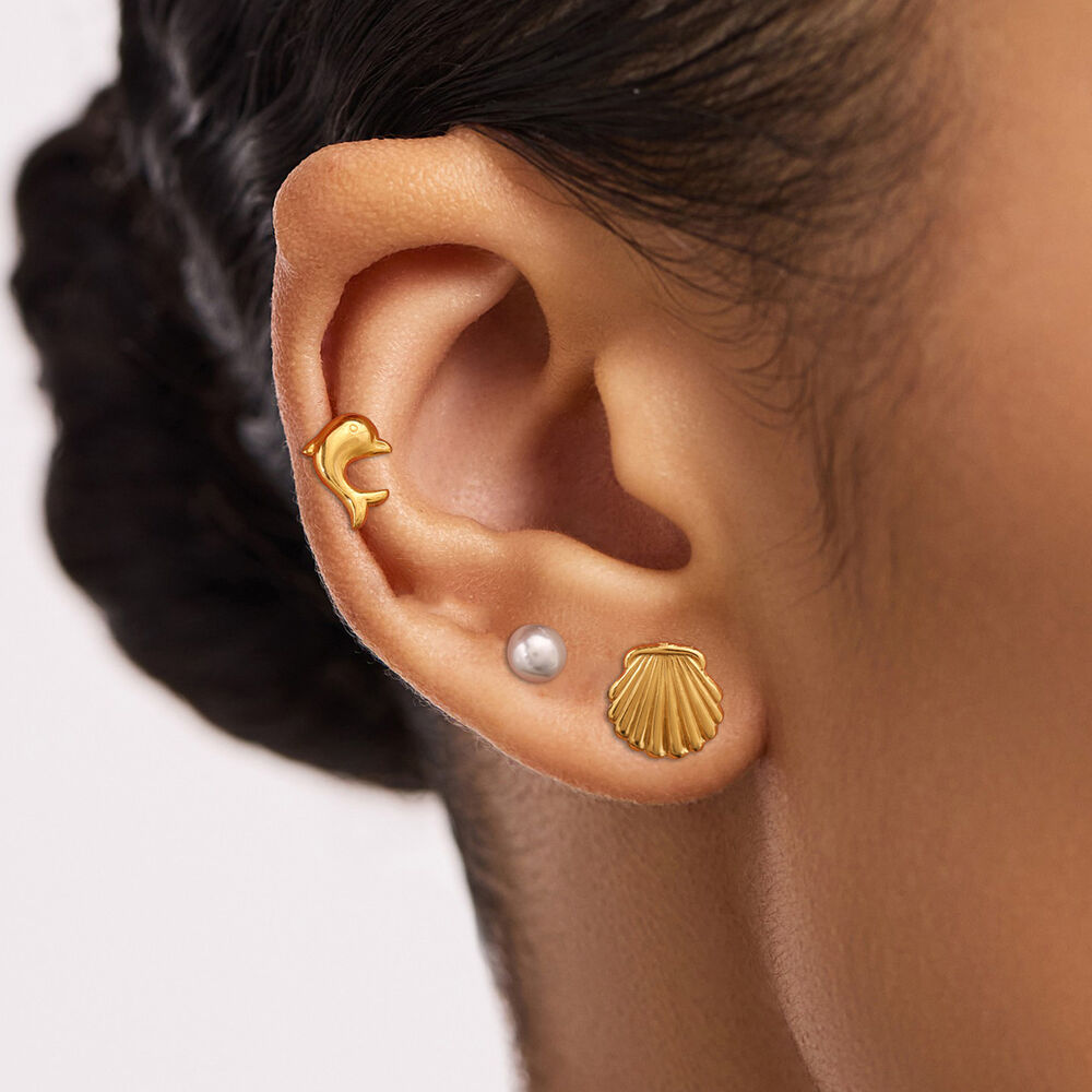 1 paio di orecchini da donna in acciaio inossidabile placcato oro con perle artificiali e tartaruga in , serie semplice h5Immagine7