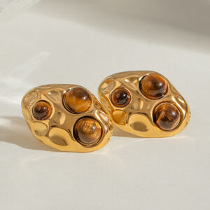 1 pair classic series retro geometric stainless steel gold plated natural stone women stud earrings h5 Picture3
