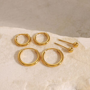 1 Set Daily Annular Stainless Steel Waterproof Gold Plated Women's Earrings Set h5 Picture4
