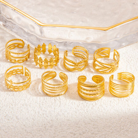 1 Piece Classic Series Daily Minimalist Strip Stainless Steel Waterproof Gold Color Women's Adjustable Rings