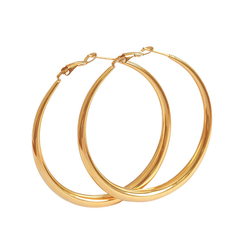 1 pair simple series classic solid color titanium steel gold plated women hoop earrings Picture6