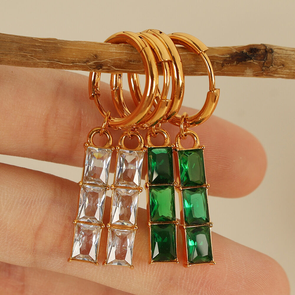 1 pair simple series classic geometric titanium steel  gold plated zircon women drop earrings
