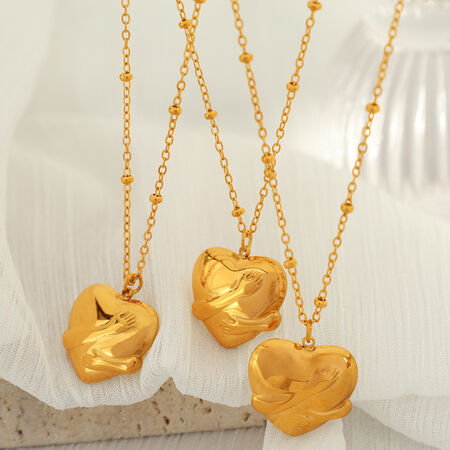 1 piece simple series retro heart titanium steel gold plated women pendant necklaces