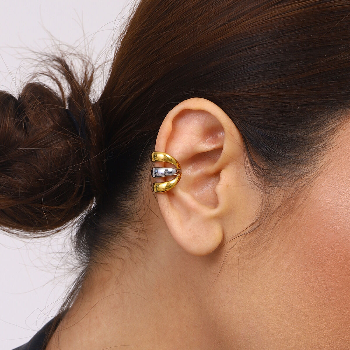 1 Paar minimalistische, ringförmige Ohrklemmen aus Edelstahl, wasserdicht, gold- und silberfarben, für Damen, Daily Series Bild4