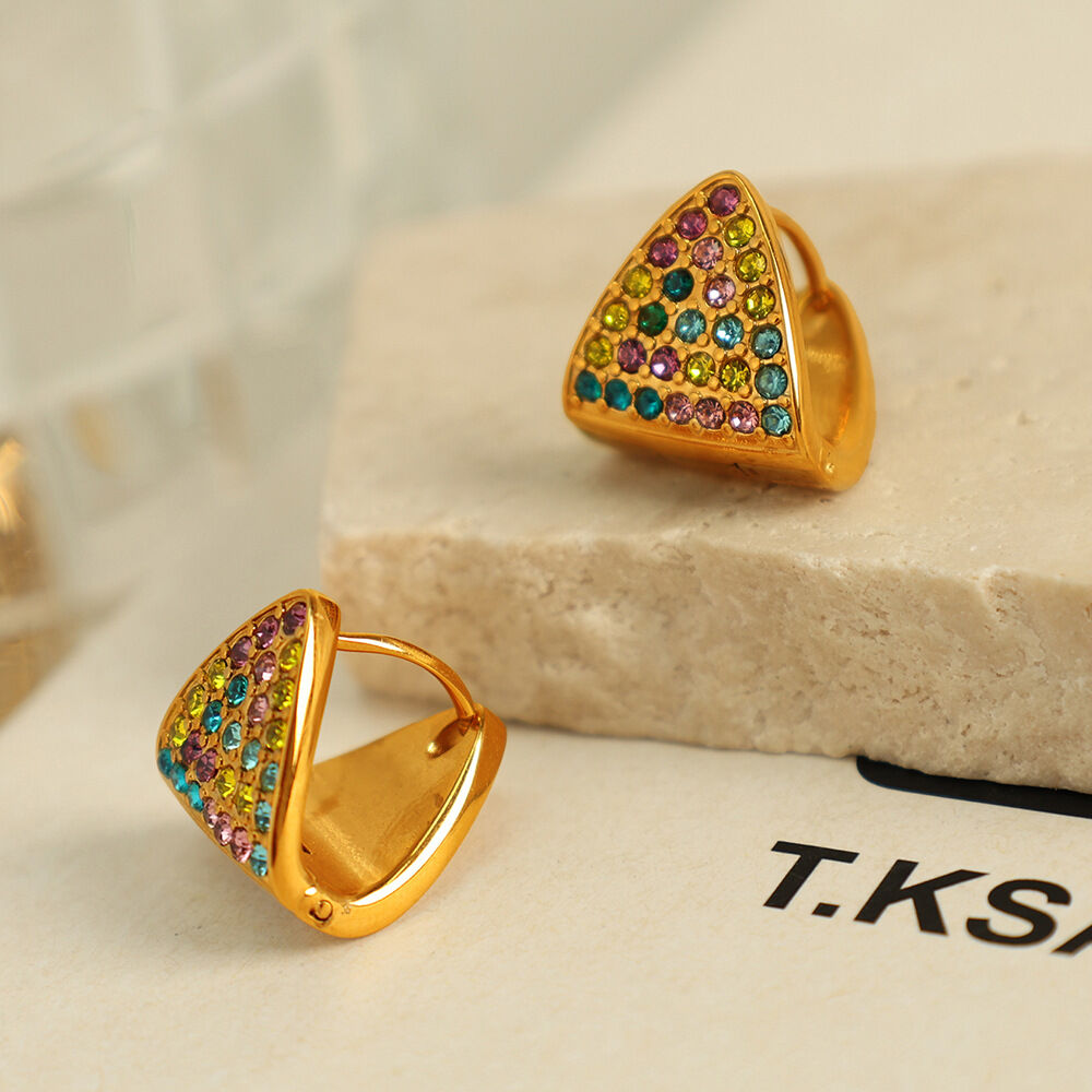 1 pair simple series simple geometric stainless steel gold plated rhinestone women Stud Earrings h5 Picture4