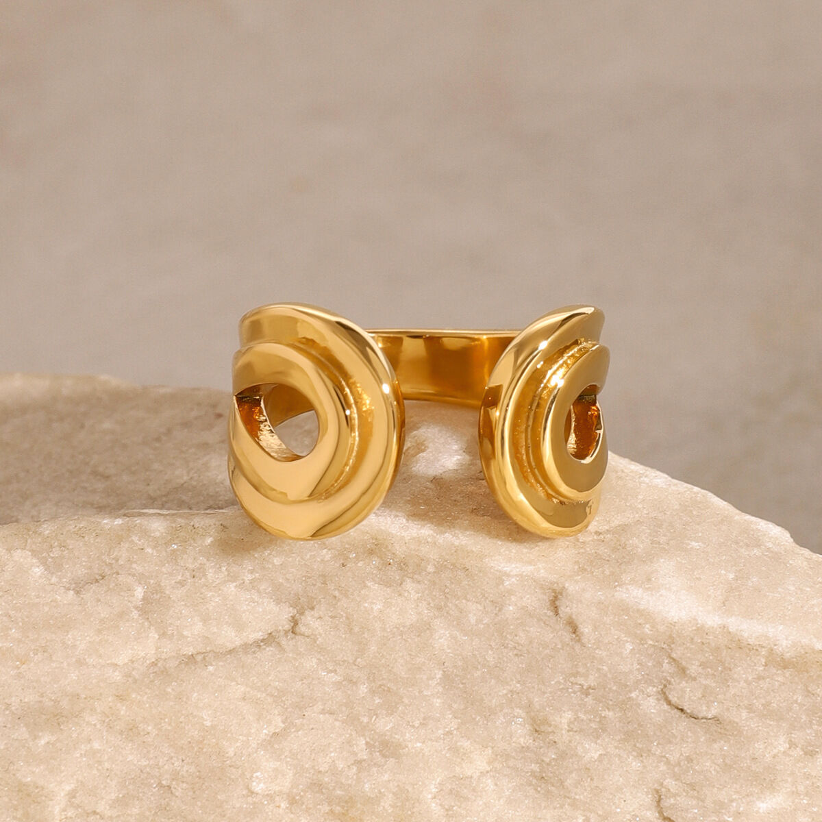 1 par de anillos ajustables para mujer de acero inoxidable chapado en oro de 18 quilates con diseño geométrico de estilo  de serie simple Imagen4
