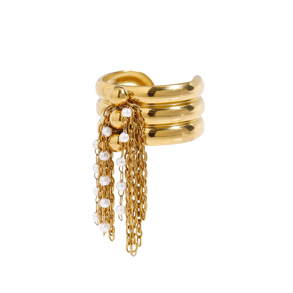 1 Piece Classic Series Designsble Tassel Stainless Steel Waterproof Gold Color Women's Single Rings Picture9