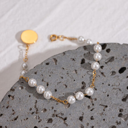 1 piece simple series sweet beads stainless steel gold plated artificial pearl women beaded bracelets 2