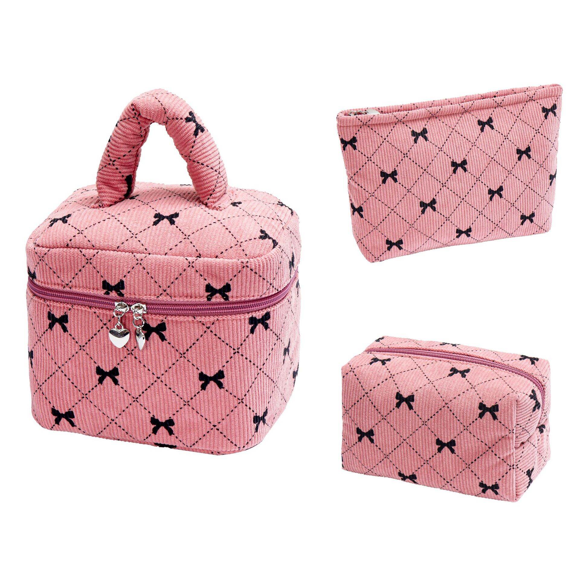 1 Piece Luxurious Series Sweet Bow Knot Corduroy Lightweight Women's Cosmetic Bags Picture6