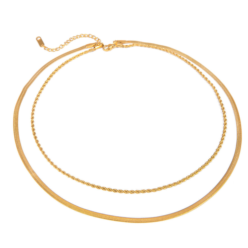 1 Stück Simple Series Lässige ringförmige Edelstahl-Halsketten mit 18 Karat Goldbeschichtung für Damen h5Bild7