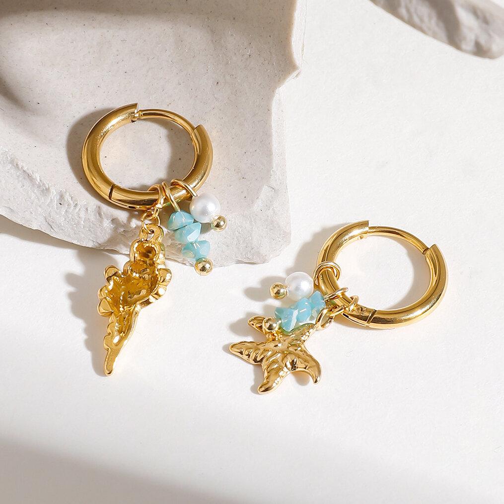 1 Pair  Oceanic Stainless Steel Waterproof Gold Color Drop Earrings 2