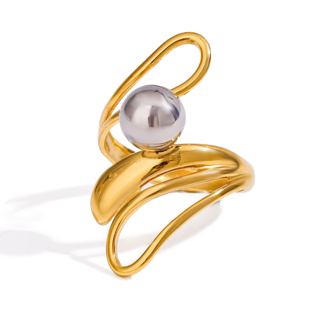 1 pezzo, anelli singoli da donna in acciaio inossidabile, impermeabili, alla moda, irregolari, color oro, serie moderna Immagine9