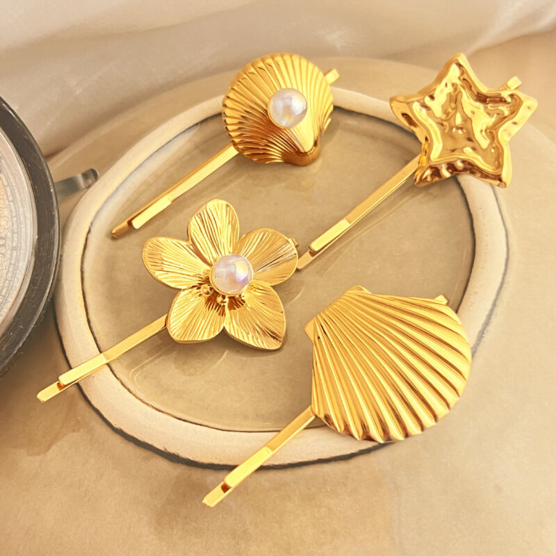 1 Piece Exquisite Series Classic Shell Shape Stainless Steel Gold Color Women's Hair Clips h5 Picture3