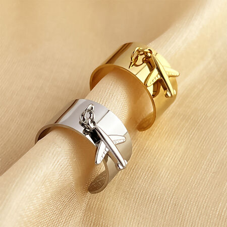 1 Piece Designable Series Daily Airplane Dangle Stainless Steel Waterproof Gold Color Women's Adjustable Rings