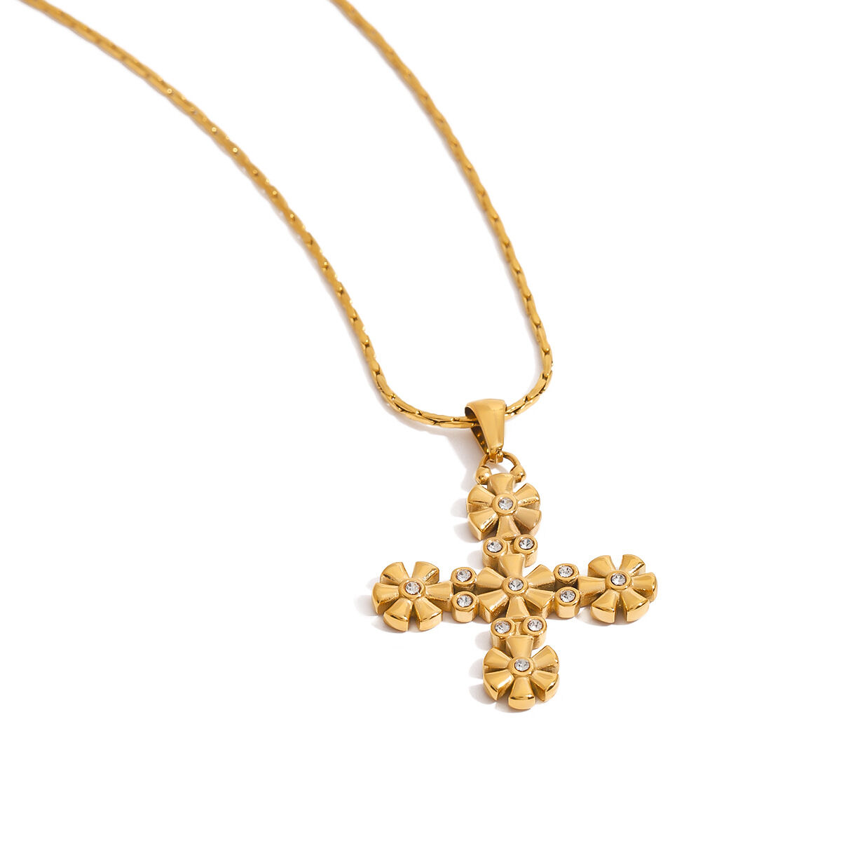 1 Piece Classic Series Vintage Exquisite Cross Stainless Steel Waterproof Gold Color Women's Pendant Necklaces h5 Picture10