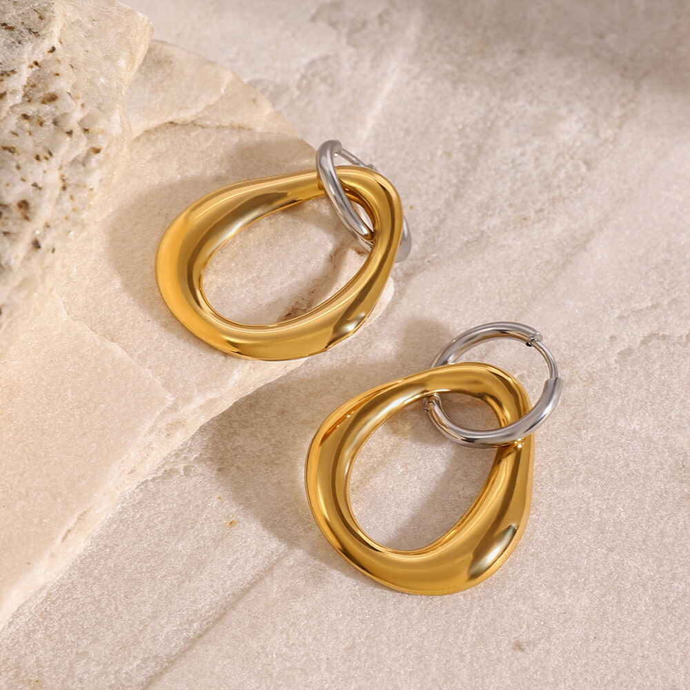 1 par de pendientes colgantes geométricos de acero inoxidable chapados en oro de 18 quilates para mujer h5Imagen3