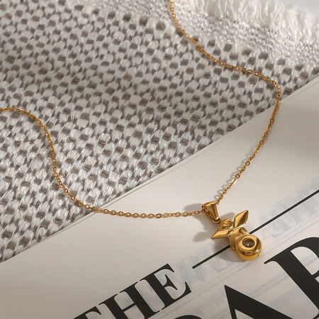 1 Piece Romantic Series Retro Angel Shape Stainless Steel Waterproof Gold Color Women's Pendant Necklaces 2