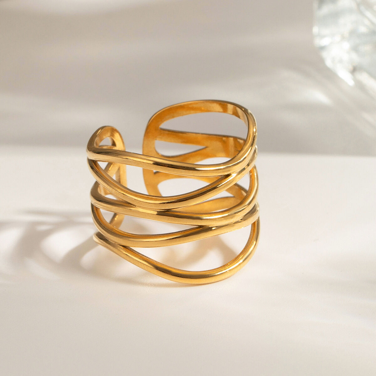 1 Piece Simple Geometric Stainless Steel Waterproof Gold Plated Women's Adjustable Rings 2