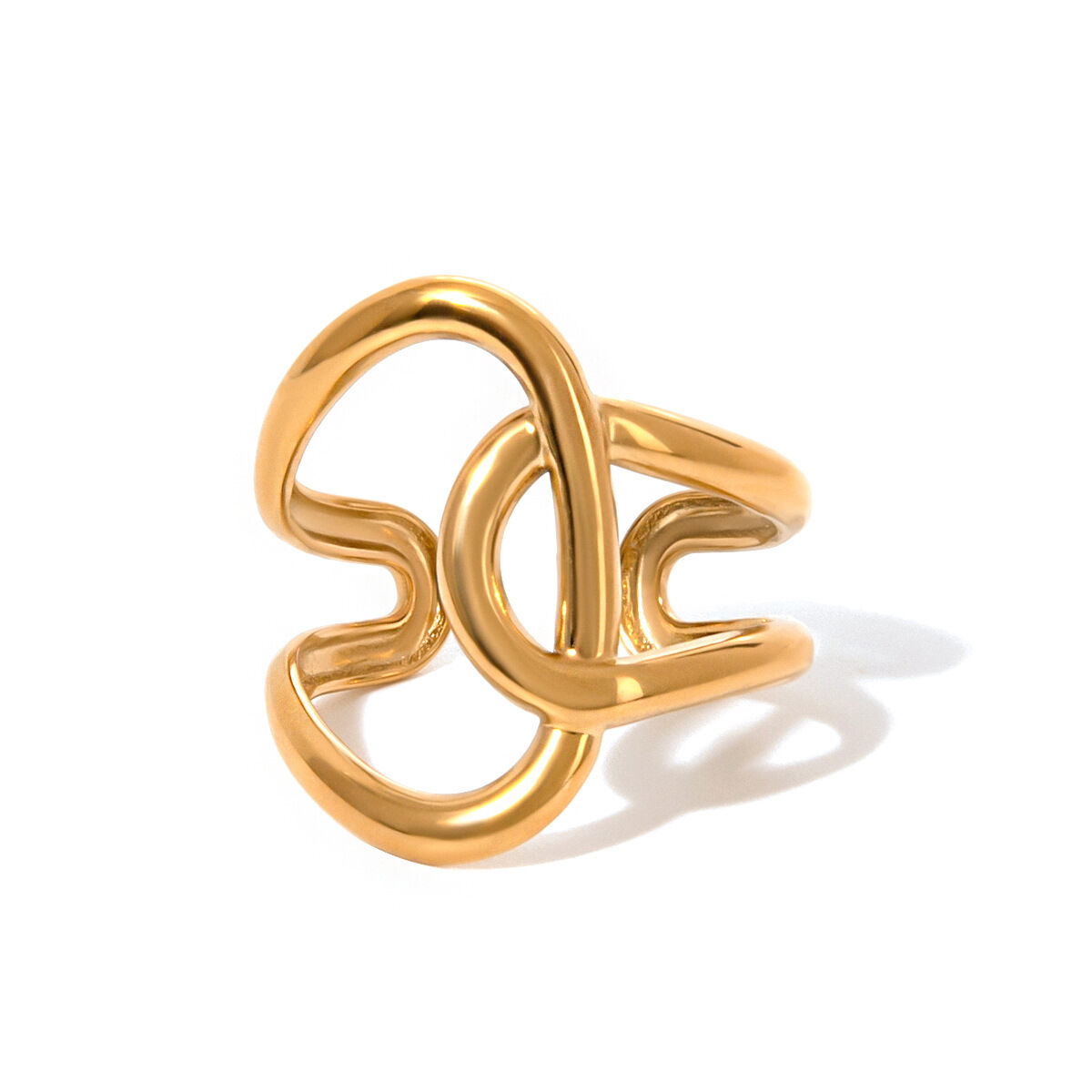 1 pair simple series casual geometric stainless steel gold plated women adjustable rings h5 Picture6