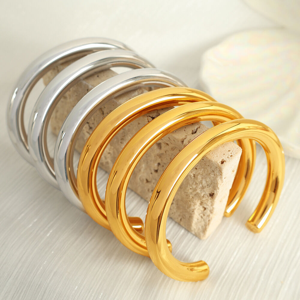 bracelet classique en acier inoxydable plaqué or  pour femme, série simple, couleur unie