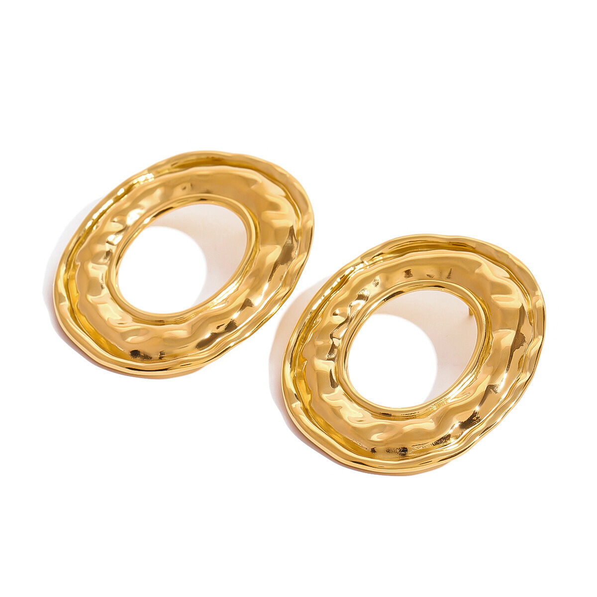 1 paio di orecchini a bottone in acciaio inossidabile color oro impermeabili con martello Immagine5
