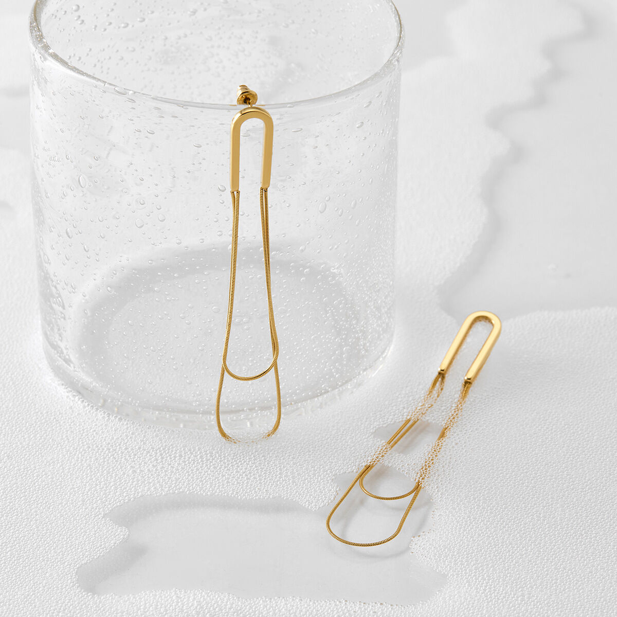 1 paio di orecchini pendenti da donna in stile semplice serie  con nappa in acciaio inossidabile placcato oro  h5 Immagine4