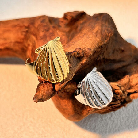 1 Piece Designable Series Gorgeous Seashell Shape Stainless Steel Waterproof Gold Color Women's Adjustable Rings 2