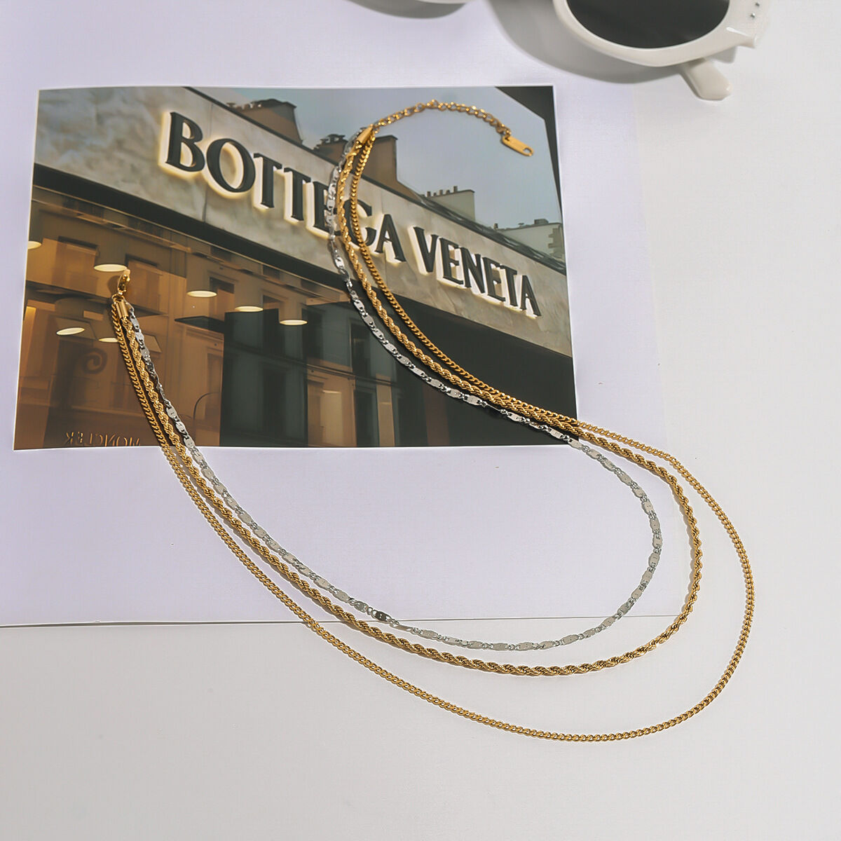 1 Piece Modern Series Line Stainless Steel Waterproof Gold & Silver Color Women's Layered Necklaces Picture5