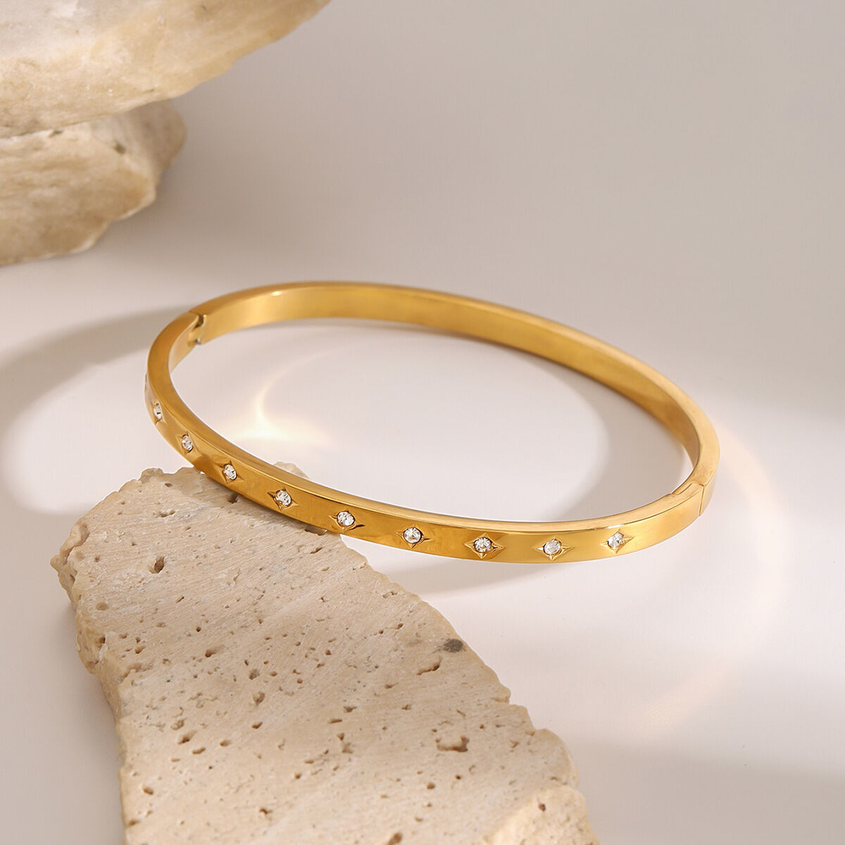 1 Piece Modern Series Simple Annular Round All-match Stainless Steel Waterproof Gold Color Women's Bangles 2