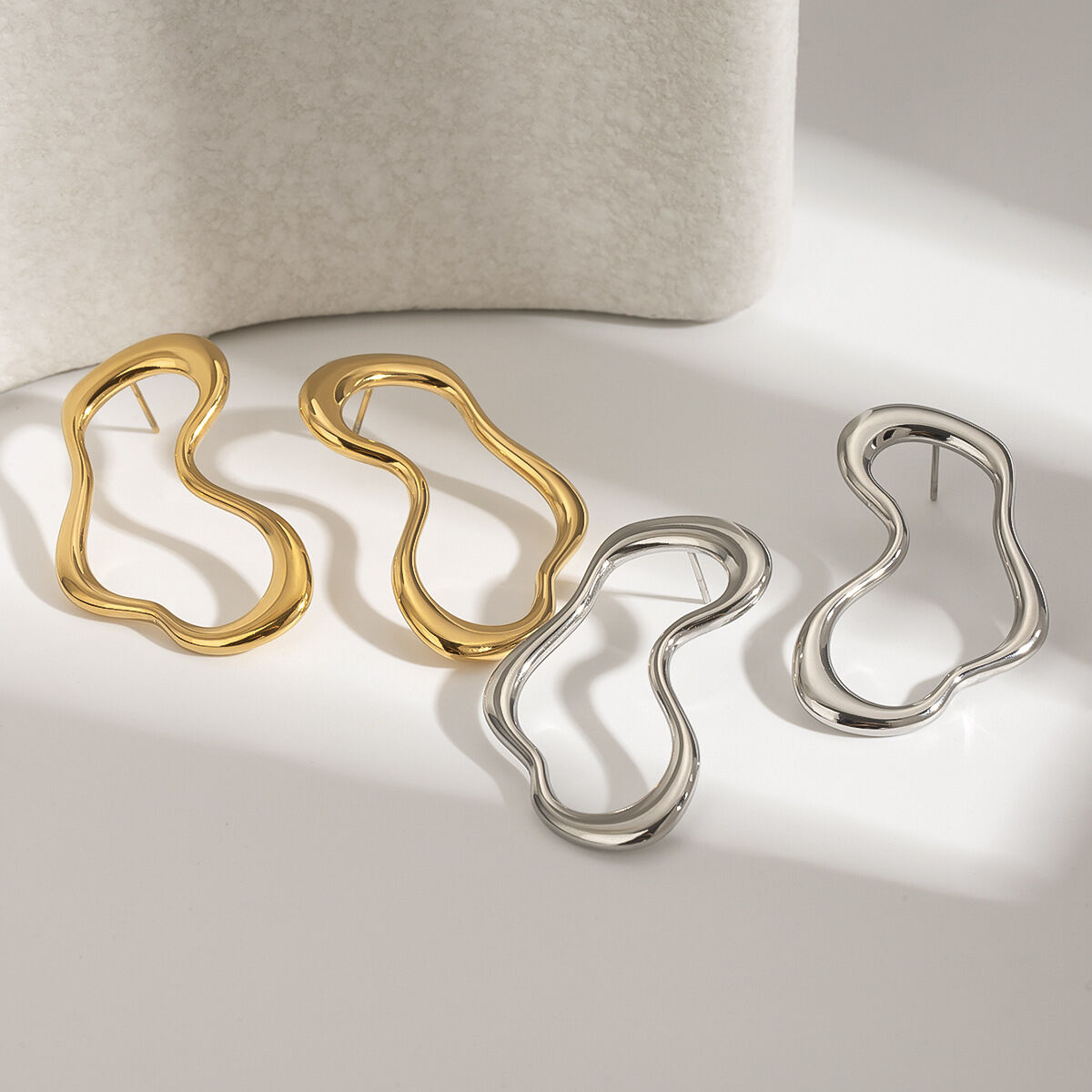 1 pair simple series simple geometric stainless steel gold plated women stud earrings Picture3