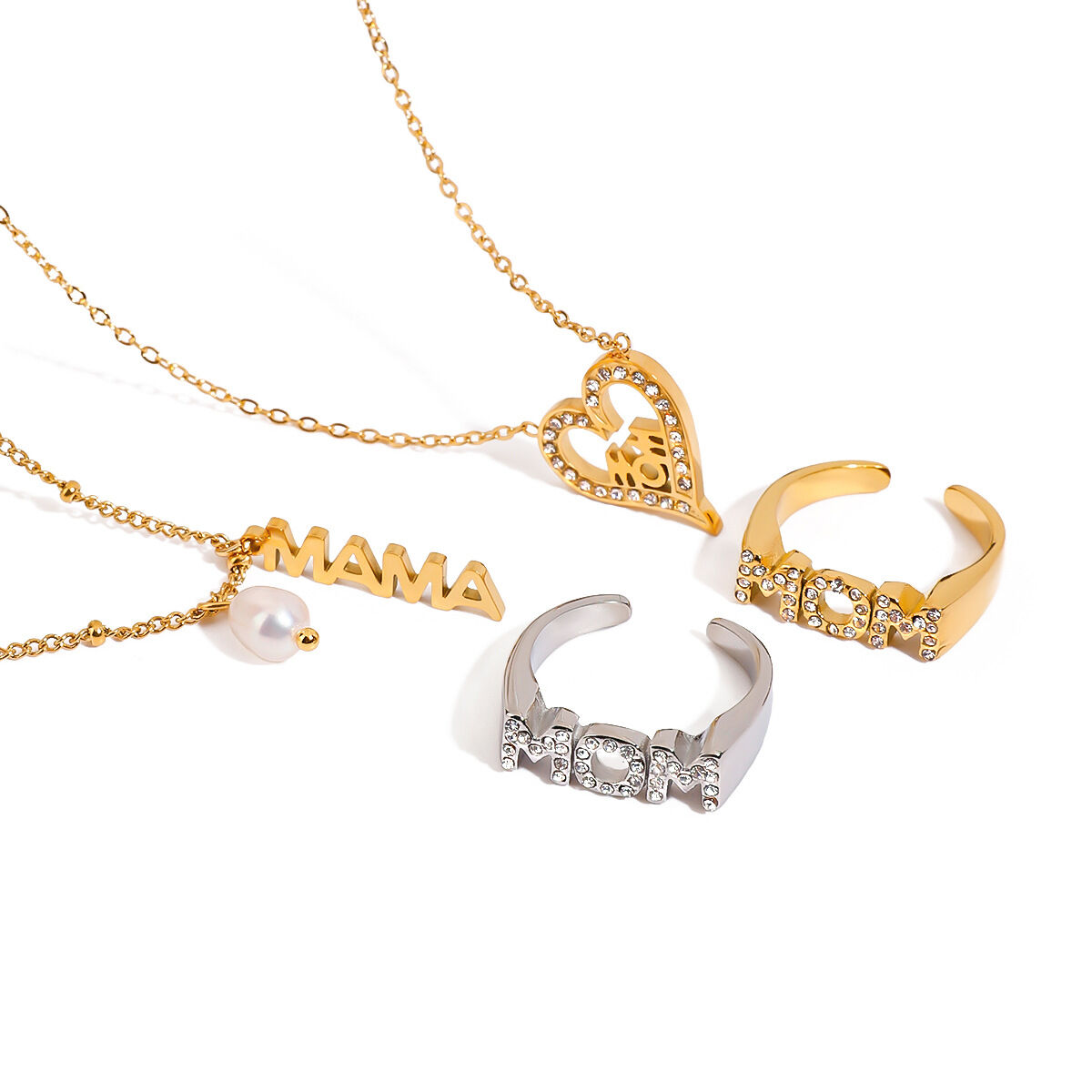 Collana con ciondolo da donna impermeabile in acciaio inossidabile con lettera "Mamma" della serie romantica da 1 pezzo Immagine9