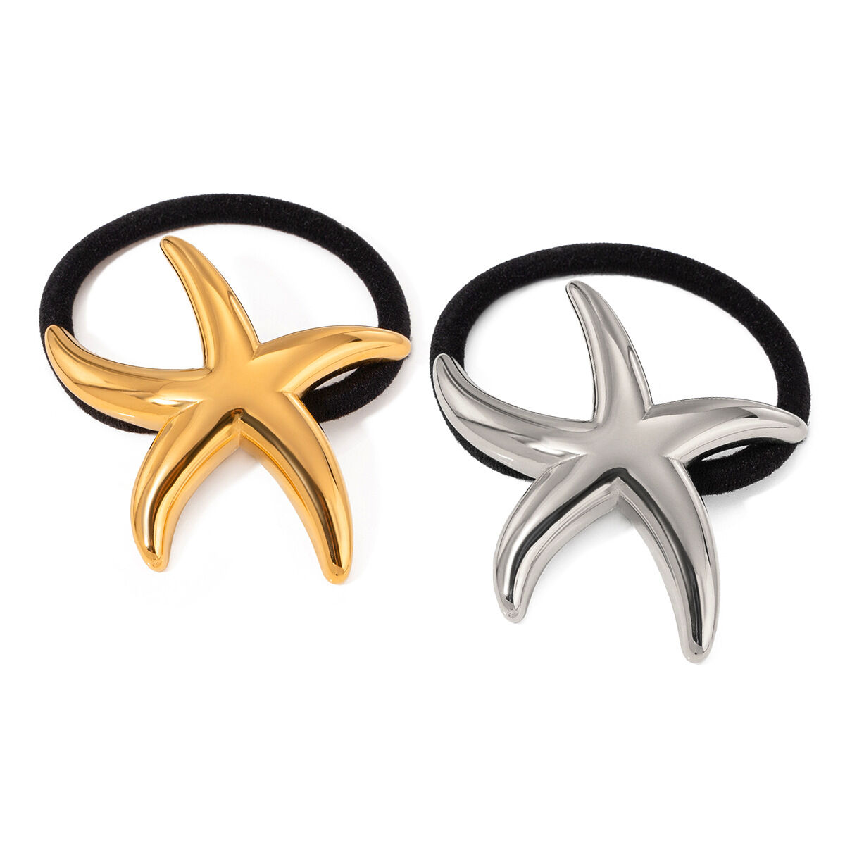 Anello per capelli a forma di stella a cinque punte liscio e sottile in acciaio inossidabile in stile europeo e americano, corda per capelli, accessori per capelli all'ingrosso per donne Immagine6
