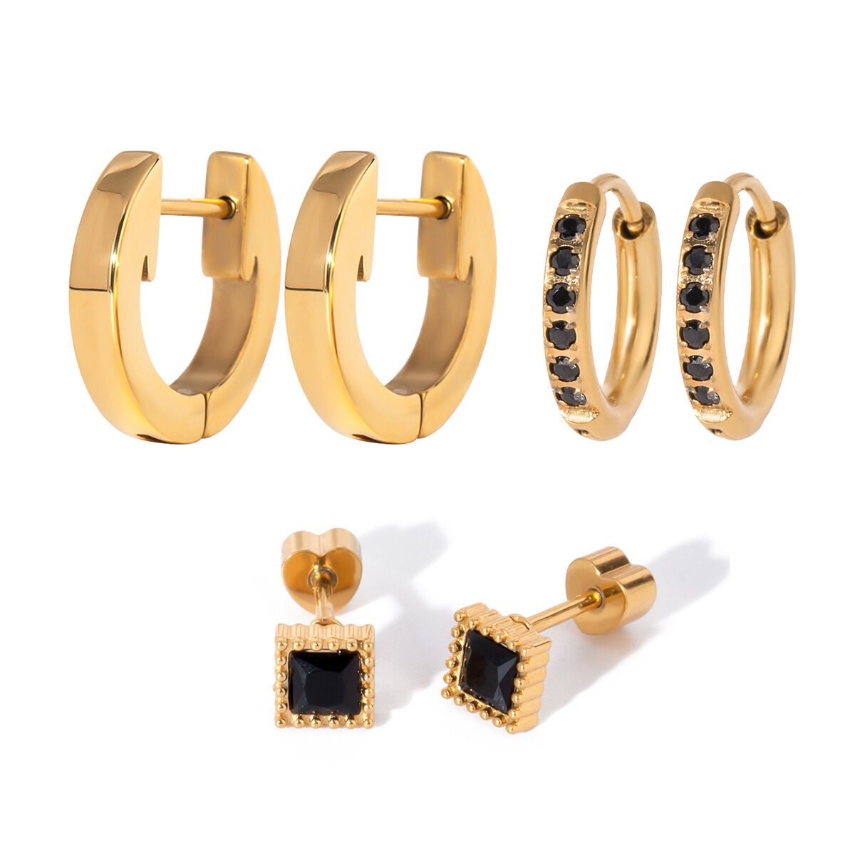 Juego de 1 par de pendientes de acero inoxidable con diamantes de imitación chapados en oro de 18 quilates y diseño geométrico informal para mujer h5Imagen6