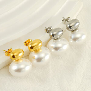 1 pair luxurious retro style solid color stainless steel gold plated inlay artificial pearl women's stud earrings h5 Picture3