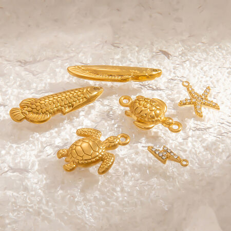 1 Pair Simple Series Daily Turtle Stainless Steel Waterproof Gold Color DIY Women's Pendants
